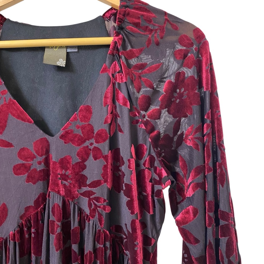 Taylor flocky velvet burnout dark floral bishop sleeve v neck whimsigoth dress 8 - Picture 3 of 12